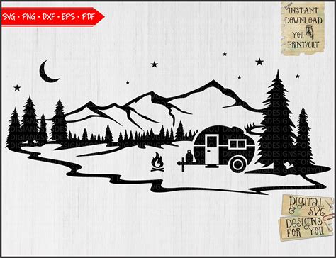 Starry Night Forest Camper Svg Png Eps Dxf Mountain Svg Etsy