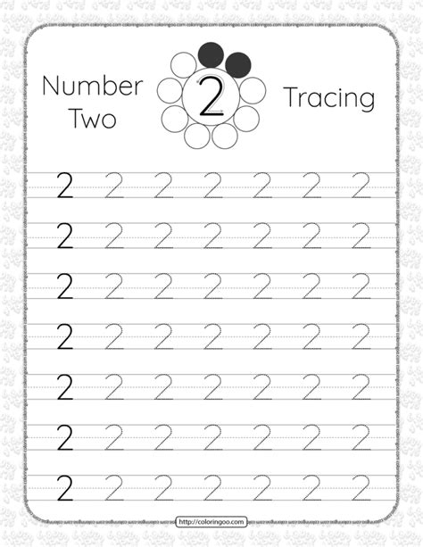 Printable Dotted Number 2 Two Tracing Pdf Worksheet Preschool Number
