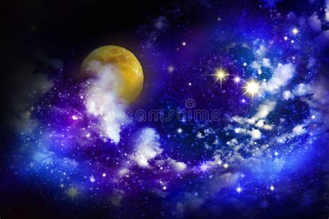 Étoiles Et Pleine Lune Dans Le Ciel Nocturne Illustration Stock