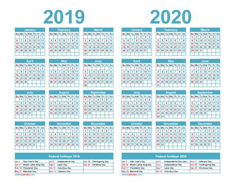 2019 And 2020 Calendar Printable Word Pdf