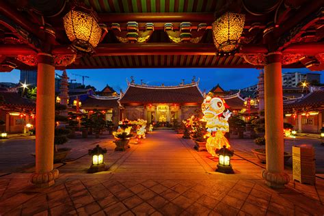 Wallpaper Landmark Chinese Architecture Temple Lighting Night