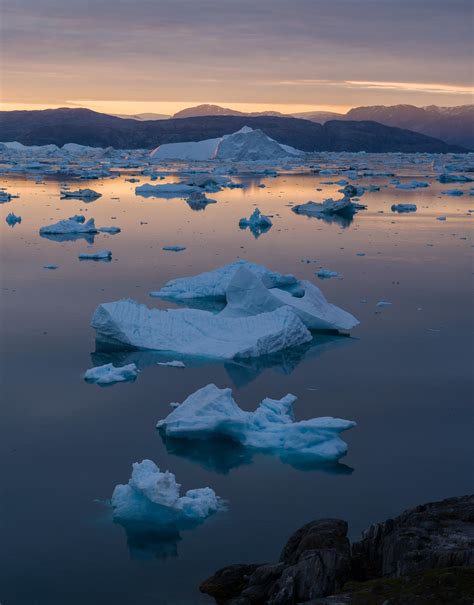 Icebergs At Sunset In Sermilik Fjord Greenland 3655x4667 Oc R