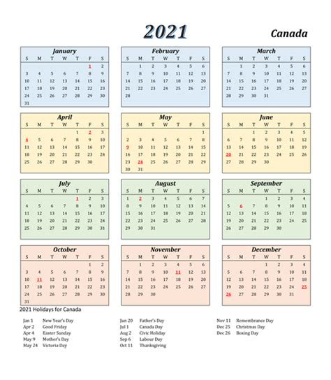 Free Printable Canada 2021 Calendar With Holidays Pdf Calendar Dream