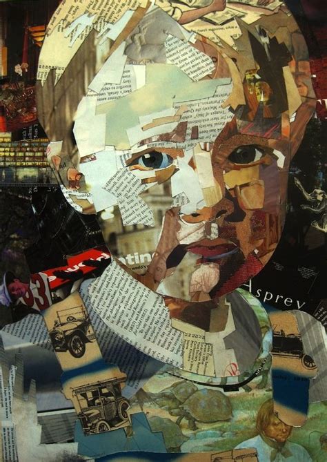 portraits created with layers of collaged magazines and books on paper by patrick bremer