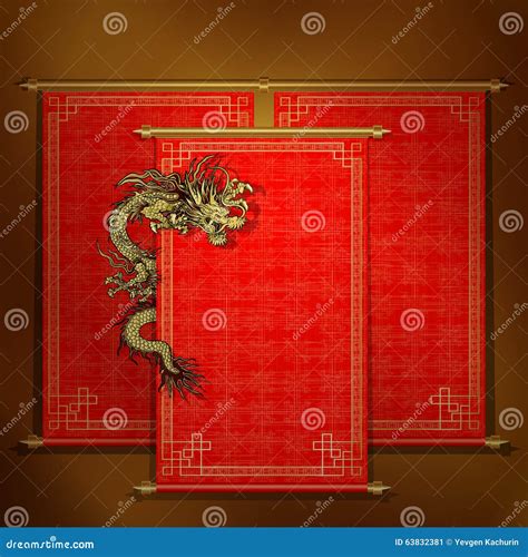 Red Scroll With Chinese Dragon Stock Vector Illustration Of Graphic