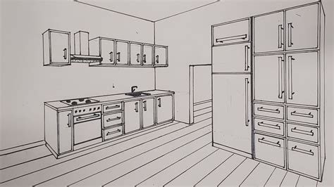 How To Draw A Kitchen In 2 Point Perspective Youtube