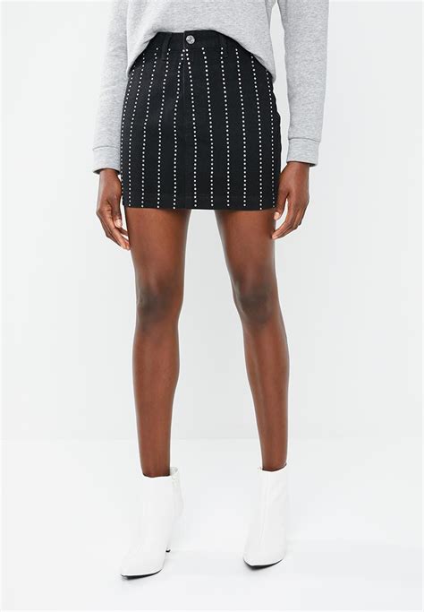 Linear Embellished Denim Mini Skirt Black Missguided Skirts