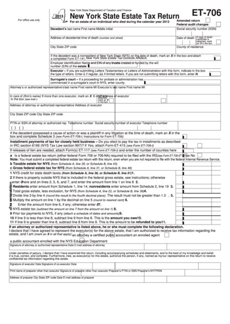 Form Et 706 New York State Estate Tax Return Printable Pdf Download