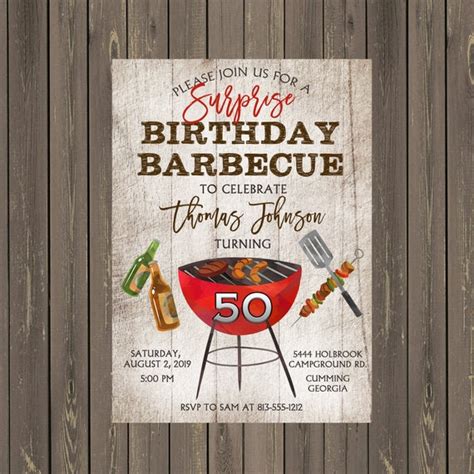 Adult Birthday BBQ Invitation, Barbecue Grill Invitation, Surprise