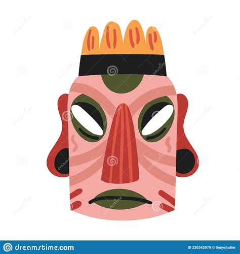 Tiki Pink Mask Ethnic Totem From Tropical Island Ancient Wooden Tribal Face Decoration Stock