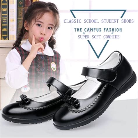 Black Kids Shoes School Uniform Girls Shoe Genuine Leather Shoe Flat