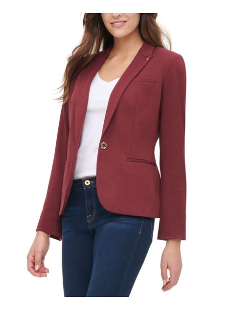 Tommy Hilfiger Womens Burgundy Buttoned Blazer Jacket Size Ebay