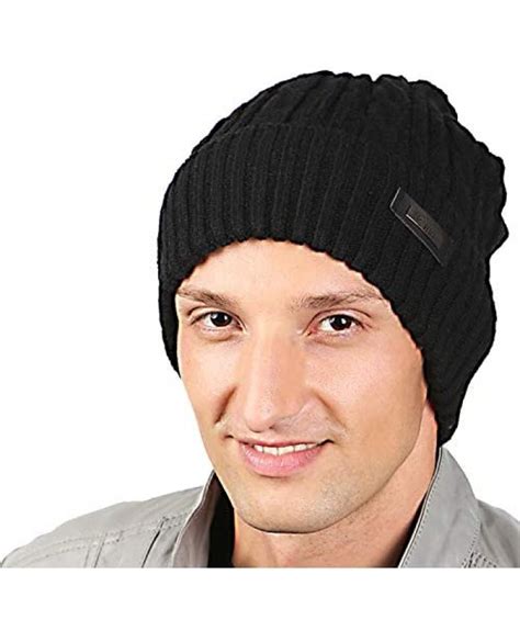 Omechy Mens Winter Beanie Hat Oversized Warm Knit Fleece Lined Short