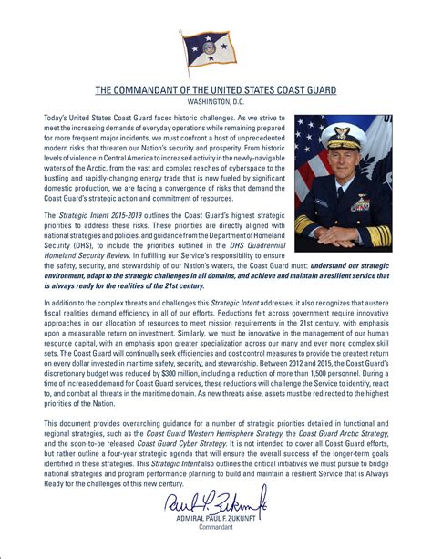 United States Coast Guard Commandants Strategic Intent 2015 2019