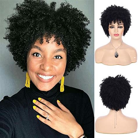 short black kinky afro wig for black women natural synthetic heat