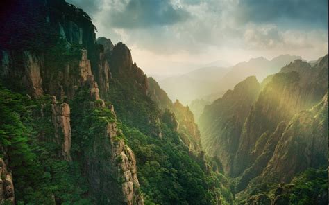Mountain Mist River Nature Guilin China Landscape Sun Rays Clouds