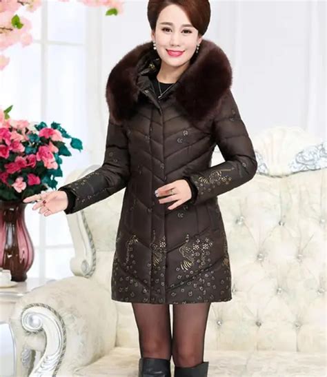Elderly Cotton Padded Jacket Female Medium Long Winter Coat Women Large