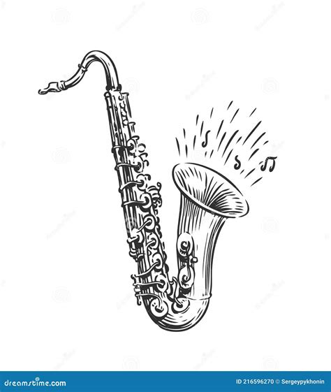 Hand Drawn Sketch Of Saxophone Isolated Vector Art Musical Instrument