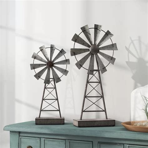 Laurel Foundry Modern Farmhouse 2 Piece Gobert Windmill Sculpture Set