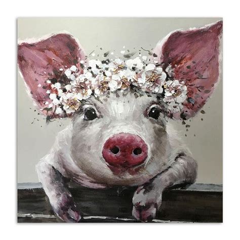 Flower Crown Pig Nature Animal Vegan Wall Art Pig Art Pig