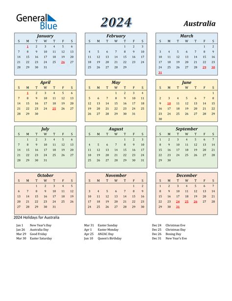 2024 Australia Calendar With Holidays