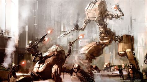 Artwork Fantasy Art Concept Art Robot Mech War City Futuristic