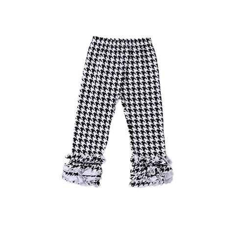 Wholesale Autumn Knit Baby Girls Pants Triple Ruffle Black And White
