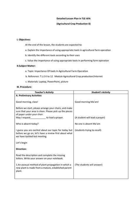Semi Detailed Lesson Plan In Tle Foods A Semi Detailed Lesson Plan