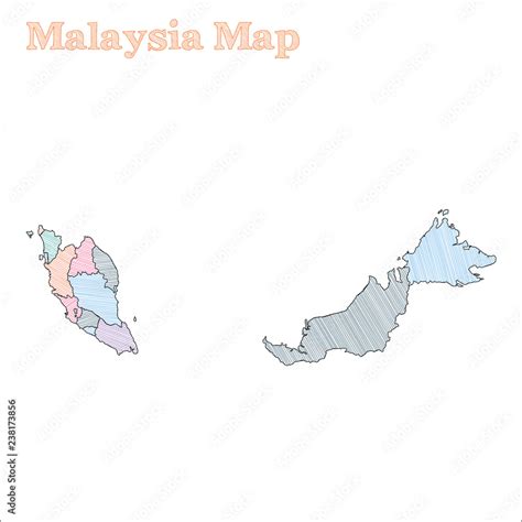 Malaysia Hand Drawn Map Colourful Sketchy Country Outline Surprising