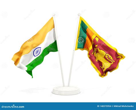 Two Waving Flags Of India And Sri Lanka Isolated On White Stock
