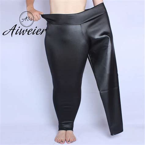 Aiweier New Womens Trousers Spring Autumn Black Mid Waist Loose Imitate Leather Pants Over