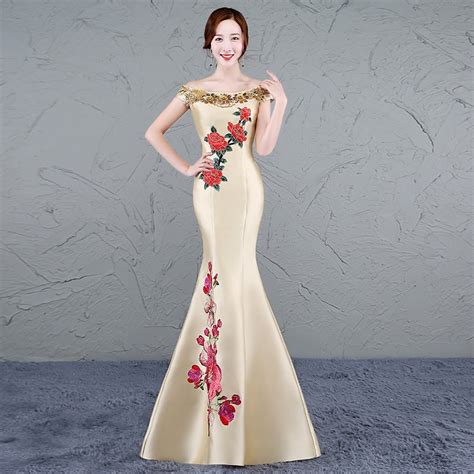2017 Yellow Cheongsam Sexy Long Qipao Evening Dress Chinese Traditional
