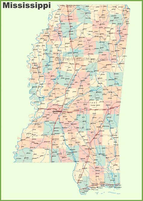 Road Map Of Mississippi With Cities