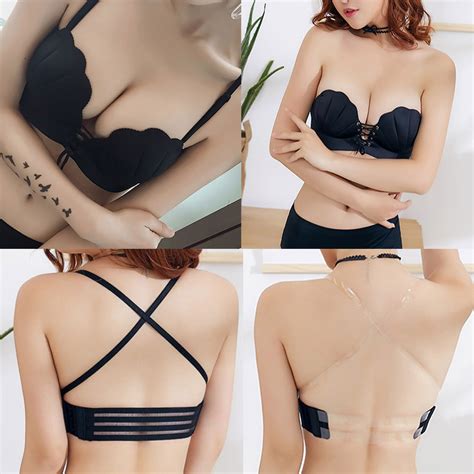Women Strapless Bra Multiway Thick Padded Extreme Push Up Bras Clear Back Straps Ebay