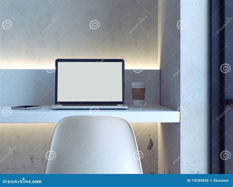 Minimalistic Workplace With Laptop 3d Rendering Stock Photo Image Of