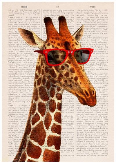 Collage Art Mixed Media Print Collage Book Print Giraffe Nursery