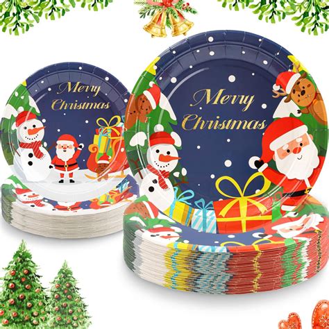 Amazon Com Duocute Christmas Paper Plates Counts Inch And Inch Xmas Santa Snowman