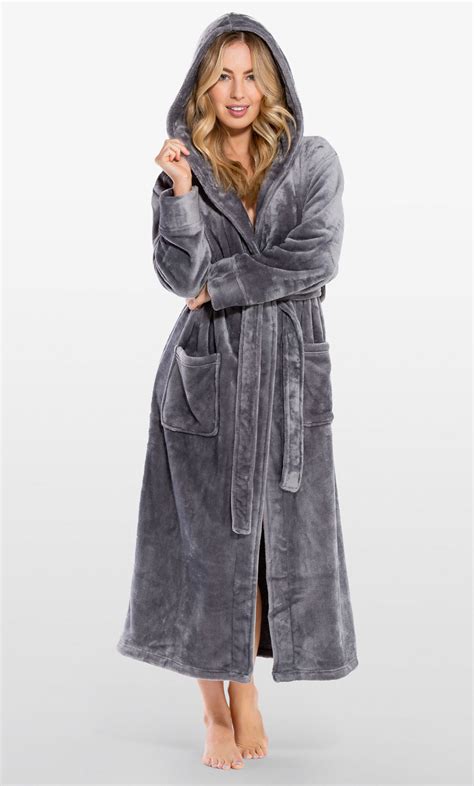Luxury Bathrobes Plush Robes Super Soft Gray Plush Hooded Womens