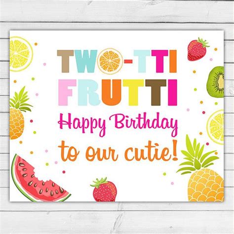 Party Sign Happy Birthday Tutti Frutti Sign Second Birthday Sign Girl