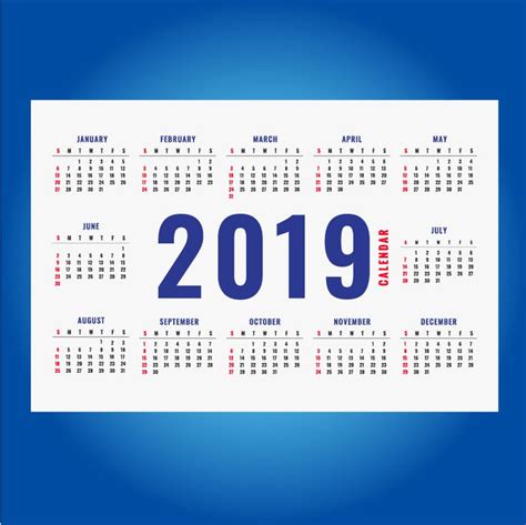Simple New Year 2019 Calendar Layout Design Free Vector 2019