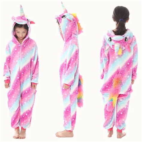 Kigurumi Onesie Children Animals Pijama Kids Winter Flannel Unicorn