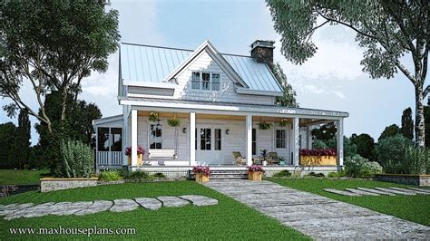 The wraparound porch protects a streetfront entry and a side driveway entry, and connects the two. Modern Farmhouse Floor Plan with Wraparound Porch in 2020 ...