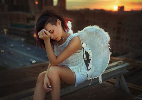 Ivan Gorokhov Women Model Depth Of Field Sunset City Angel Brunette