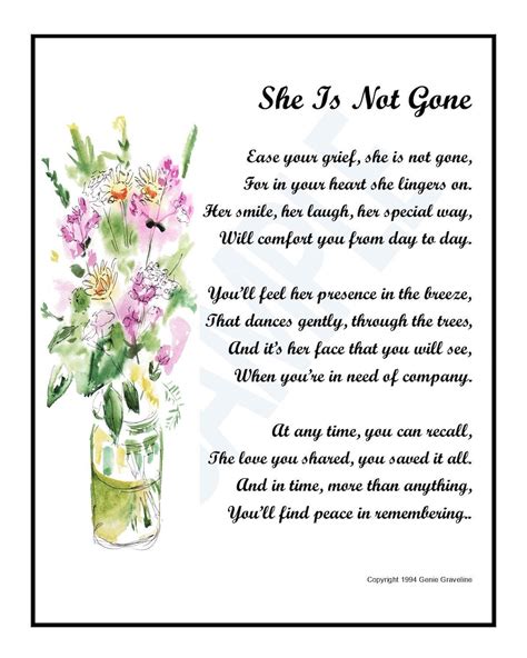 She Is Not Gone Poem Instant Sympathy Download Bereavement Etsy