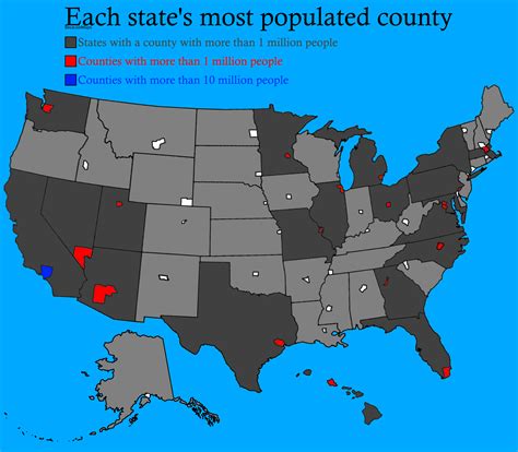 A Map Of The United States Showing Each States Most Populated County