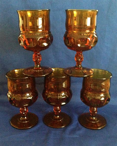 Indiana Glass King S Crown Amber Glass Goblets Vintage Glassware