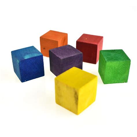 Multi Colored Wooden Cube Blocks 1 Inch 6 Piece