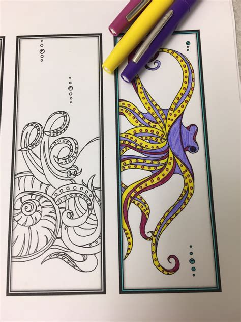 octopus diy bookmarks set of 4 printable coloring page etsy