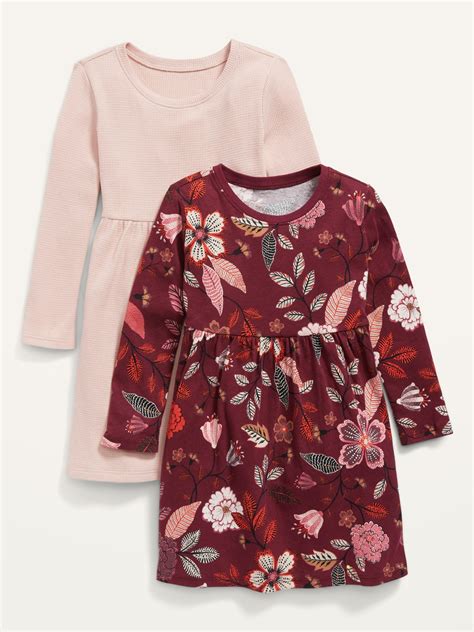 2 Pack Fit And Flare Long Sleeve Printed Dress For Toddler Girls Old Navy