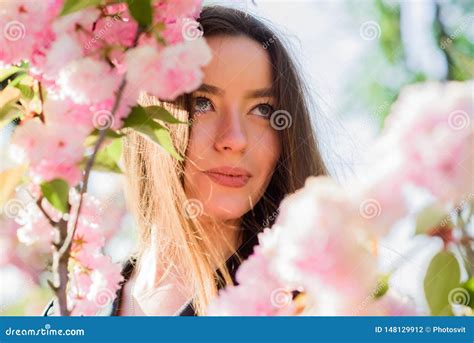 Woman In Spring Flower Bloom Girl In Cherry Flower Sakura Tree